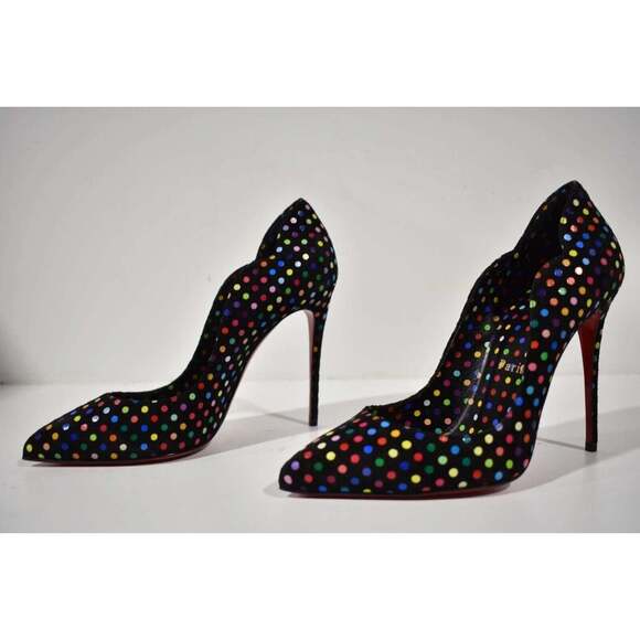 Christian Louboutin Hot Chick 100 Black Suede Multicolor Polka Dot Heel Pump 40 - Picture 10 of 12